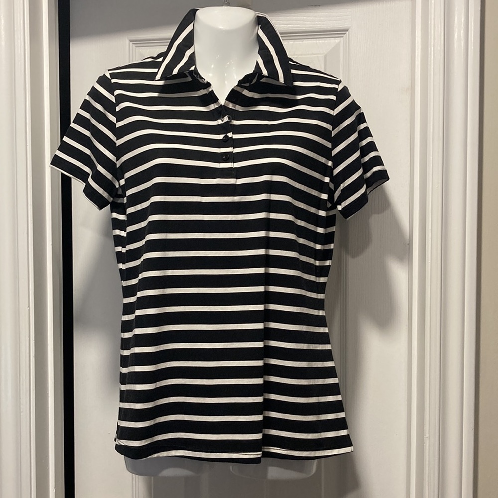 ⭐️ HOST PICK!! ⭐️ Tribal Black & White Striped Short Sleeve Polo Shirt - Sz PS